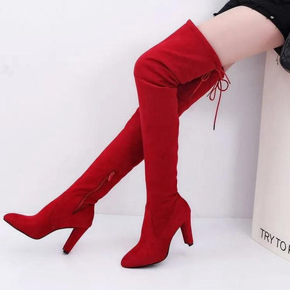 Winter Over The Knee Women Boots Stretch Fabrics High Heel Slip On Shoes Pointed Toe Woman Long Boots Size Plus Size34-43 - Yara fashion  20405659 Winter Over The Knee Women Boots Stretch Fabrics High Heel Slip On Shoes Pointed Toe Woman Long Boots Size Plus Size34-43 