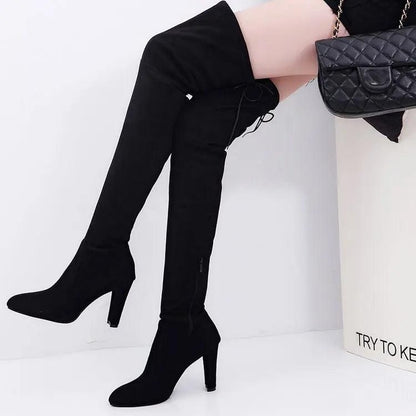 Winter Over The Knee Women Boots Stretch Fabrics High Heel Slip On Shoes Pointed Toe Woman Long Boots Size Plus Size34-43 - Yara fashion  47847511 Winter Over The Knee Women Boots Stretch Fabrics High Heel Slip On Shoes Pointed Toe Woman Long Boots Size Plus Size34-43 