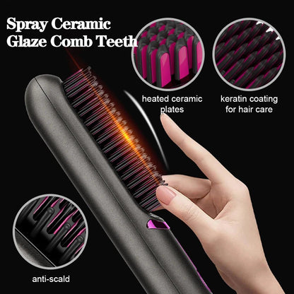 Wireless Hair Straightener Brush Fast Heated Straightener Brush Multifunctional Ceramic Hair Curler Anti-scalding Heating Comb - Yara fashion  85793560 Wireless Hair Straightener Brush Fast Heated Straightener Brush Multifunctional Ceramic Hair Curler Anti-scalding Heating Comb 