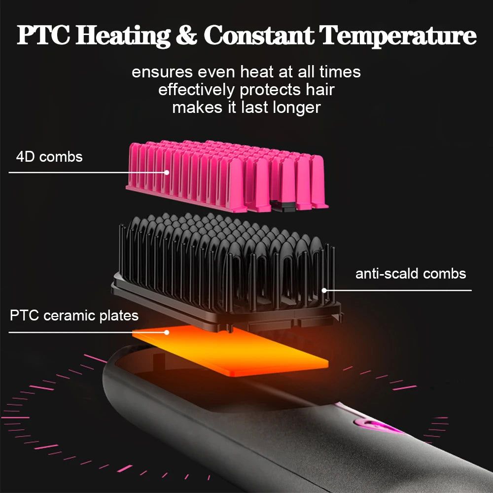 Wireless Hair Straightener Brush Fast Heated Straightener Brush Multifunctional Ceramic Hair Curler Anti-scalding Heating Comb - Yara fashion  57540249 Wireless Hair Straightener Brush Fast Heated Straightener Brush Multifunctional Ceramic Hair Curler Anti-scalding Heating Comb 