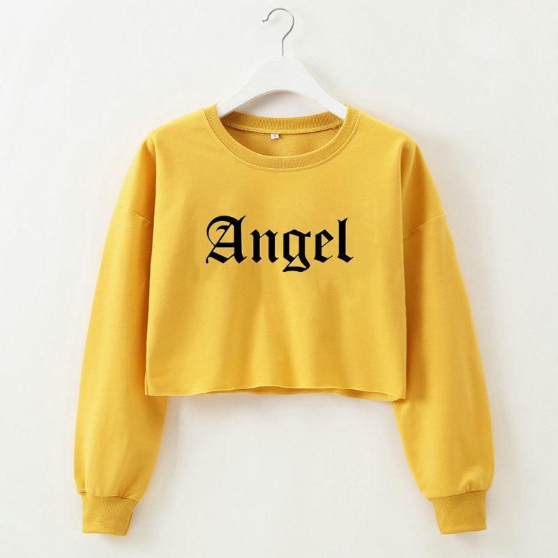 Women Clothing Autumn Winter Angel Letter Graphic Printed Short Long Sleeved Sweater for Women - Yara fashion  78974796 Women Clothing Autumn Winter Angel Letter Graphic Printed Short Long Sleeved Sweater for Women 