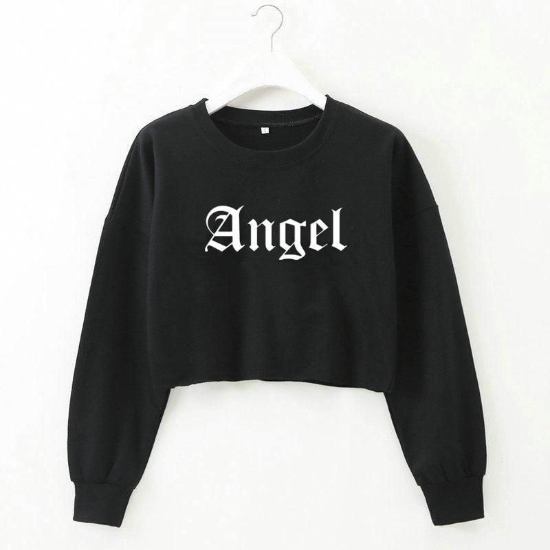 Women Clothing Autumn Winter Angel Letter Graphic Printed Short Long Sleeved Sweater for Women - Yara fashion  53280443 Women Clothing Autumn Winter Angel Letter Graphic Printed Short Long Sleeved Sweater for Women 