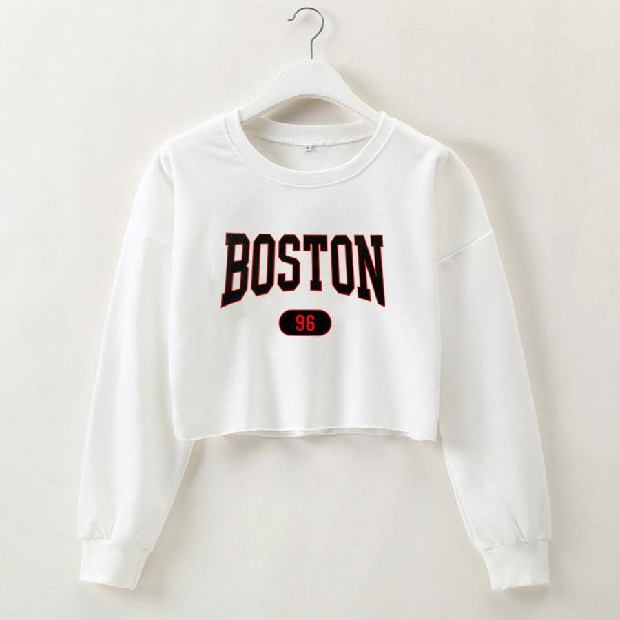 Women Clothing Autumn Winter Boston Letter Graphic Printing Cropped Long Sleeves Sweater Women - Yara fashion  56934800 Women Clothing Autumn Winter Boston Letter Graphic Printing Cropped Long Sleeves Sweater Women 