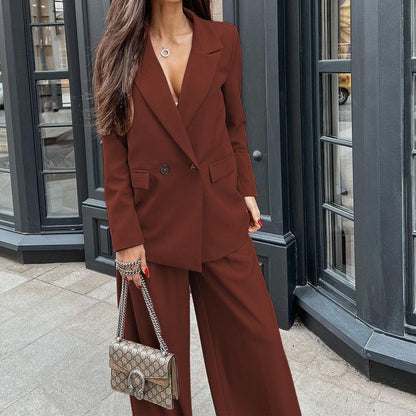 Women Clothing Autumn Winter Casual Two Piece Set Blazer Suit Set - Yara fashion  51492130 Women Clothing Autumn Winter Casual Two Piece Set Blazer Suit Set 