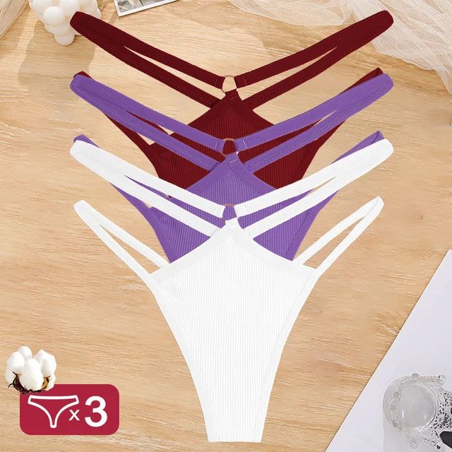 Women Cotton Panties Sexy Low Rise Hollow Out Waist G-String Thongs Ring Link Two Belts Breathable Underwear for Female Lingerie - Yara fashion  19204911 Women Cotton Panties Sexy Low Rise Hollow Out Waist G-String Thongs Ring Link Two Belts Breathable Underwear for Female Lingerie 