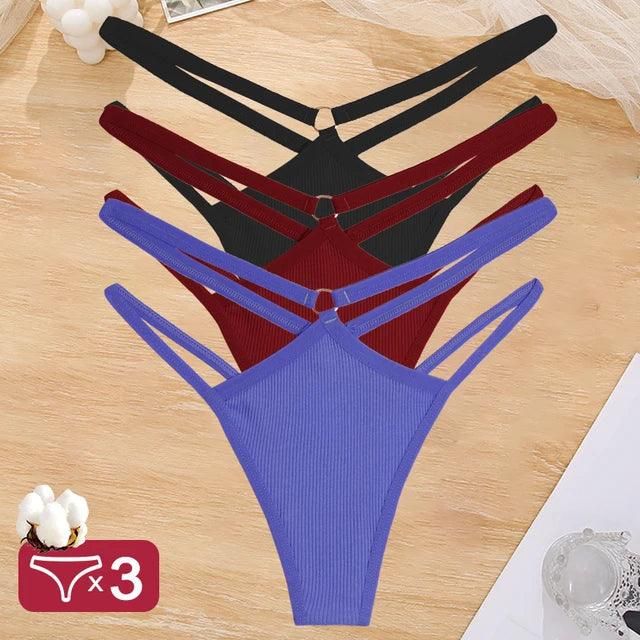 Women Cotton Panties Sexy Low Rise Hollow Out Waist G-String Thongs Ring Link Two Belts Breathable Underwear for Female Lingerie - Yara fashion  41997405 Women Cotton Panties Sexy Low Rise Hollow Out Waist G-String Thongs Ring Link Two Belts Breathable Underwear for Female Lingerie 