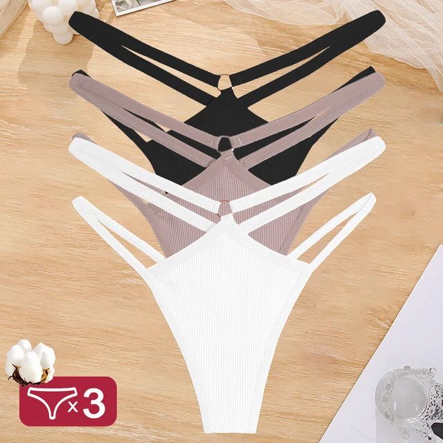 Women Cotton Panties Sexy Low Rise Hollow Out Waist G-String Thongs Ring Link Two Belts Breathable Underwear for Female Lingerie - Yara fashion  51610623 Women Cotton Panties Sexy Low Rise Hollow Out Waist G-String Thongs Ring Link Two Belts Breathable Underwear for Female Lingerie 