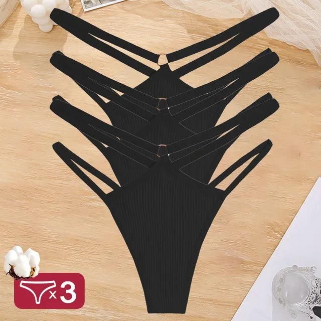 Women Cotton Panties Sexy Low Rise Hollow Out Waist G-String Thongs Ring Link Two Belts Breathable Underwear for Female Lingerie - Yara fashion  32961700 Women Cotton Panties Sexy Low Rise Hollow Out Waist G-String Thongs Ring Link Two Belts Breathable Underwear for Female Lingerie 