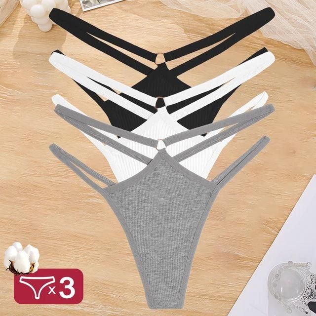 Women Cotton Panties Sexy Low Rise Hollow Out Waist G-String Thongs Ring Link Two Belts Breathable Underwear for Female Lingerie - Yara fashion  52191139 Women Cotton Panties Sexy Low Rise Hollow Out Waist G-String Thongs Ring Link Two Belts Breathable Underwear for Female Lingerie 