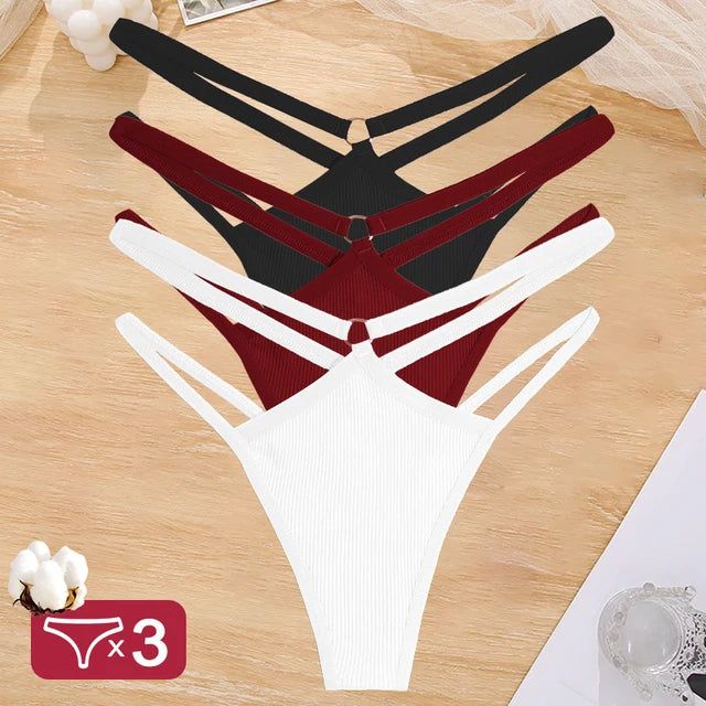 Women Cotton Panties Sexy Low Rise Hollow Out Waist G-String Thongs Ring Link Two Belts Breathable Underwear for Female Lingerie - Yara fashion  19302534 Women Cotton Panties Sexy Low Rise Hollow Out Waist G-String Thongs Ring Link Two Belts Breathable Underwear for Female Lingerie 