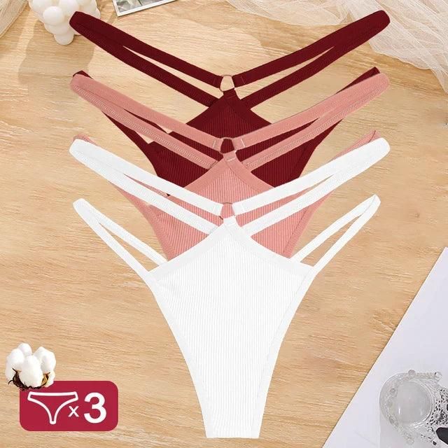 Women Cotton Panties Sexy Low Rise Hollow Out Waist G-String Thongs Ring Link Two Belts Breathable Underwear for Female Lingerie - Yara fashion  31965215 Women Cotton Panties Sexy Low Rise Hollow Out Waist G-String Thongs Ring Link Two Belts Breathable Underwear for Female Lingerie 