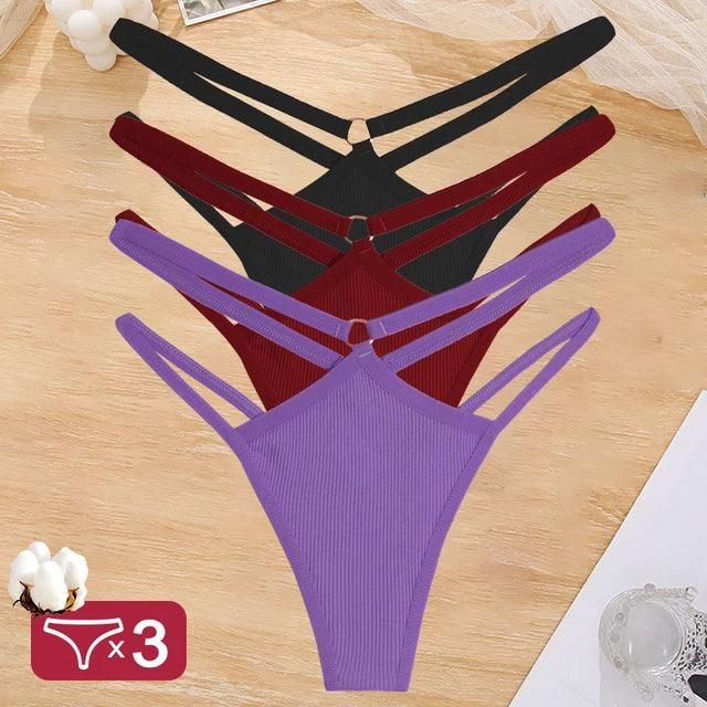 Women Cotton Panties Sexy Low Rise Hollow Out Waist G-String Thongs Ring Link Two Belts Breathable Underwear for Female Lingerie - Yara fashion  39558543 Women Cotton Panties Sexy Low Rise Hollow Out Waist G-String Thongs Ring Link Two Belts Breathable Underwear for Female Lingerie 