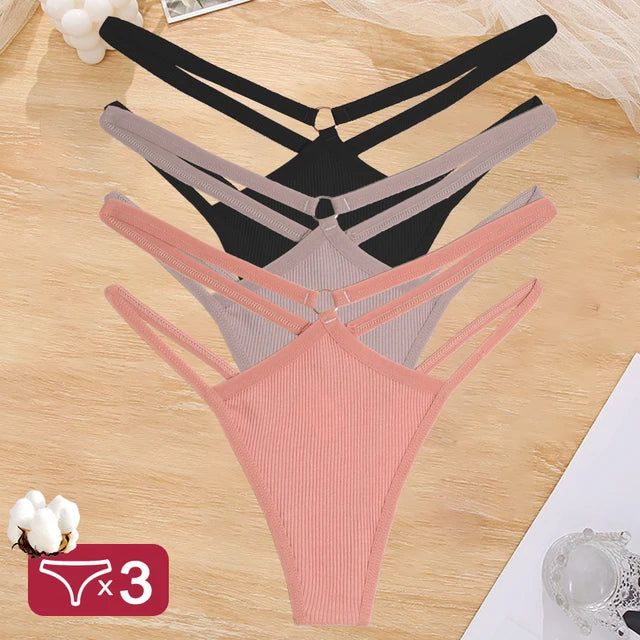 Women Cotton Panties Sexy Low Rise Hollow Out Waist G-String Thongs Ring Link Two Belts Breathable Underwear for Female Lingerie - Yara fashion  97013959 Women Cotton Panties Sexy Low Rise Hollow Out Waist G-String Thongs Ring Link Two Belts Breathable Underwear for Female Lingerie 