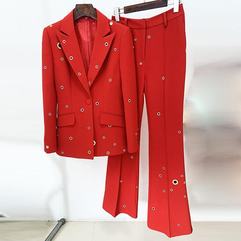 Women Goods Stars Heavy Industry Metal Hole One Button Blazer Trousers Suit Two Pieces - Yara fashion  14971410 Women Goods Stars Heavy Industry Metal Hole One Button Blazer Trousers Suit Two Pieces 