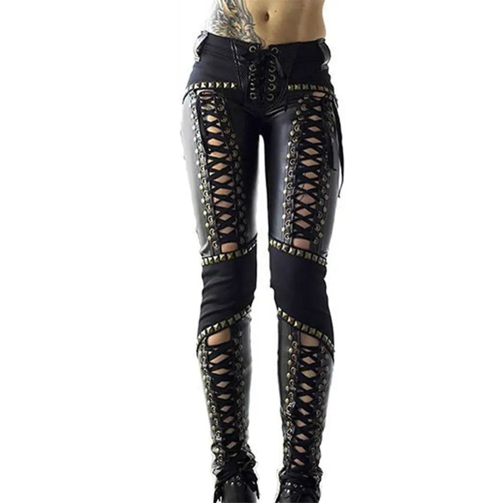 Women Pants Punk Rock Imitation Leather Pencil Pants - Yara fashion  84480394 Women Pants Punk Rock Imitation Leather Pencil Pants 