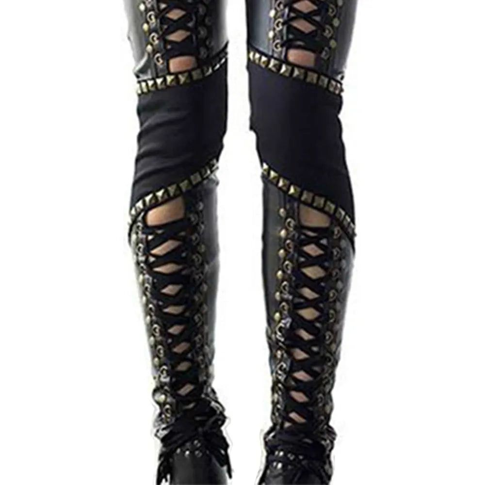 Women Pants Punk Rock Imitation Leather Pencil Pants - Yara fashion  18446370 Women Pants Punk Rock Imitation Leather Pencil Pants 