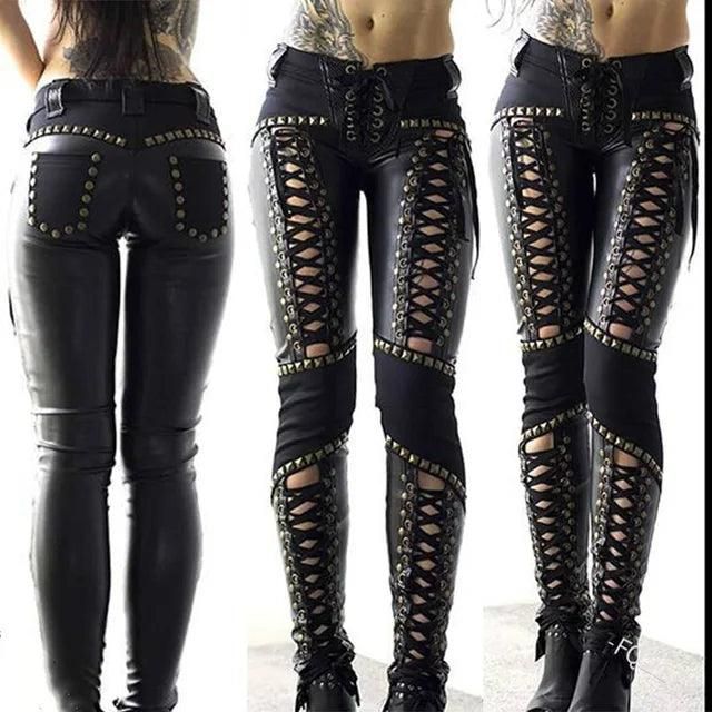 Women Pants Punk Rock Imitation Leather Pencil Pants - Yara fashion  60754379 Women Pants Punk Rock Imitation Leather Pencil Pants 