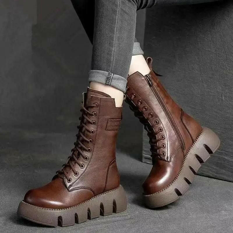 Women's All-match High-top Belt Buckle Vintage Martin Boots - Yara fashion  79385019 Women's All-match High-top Belt Buckle Vintage Martin Boots 