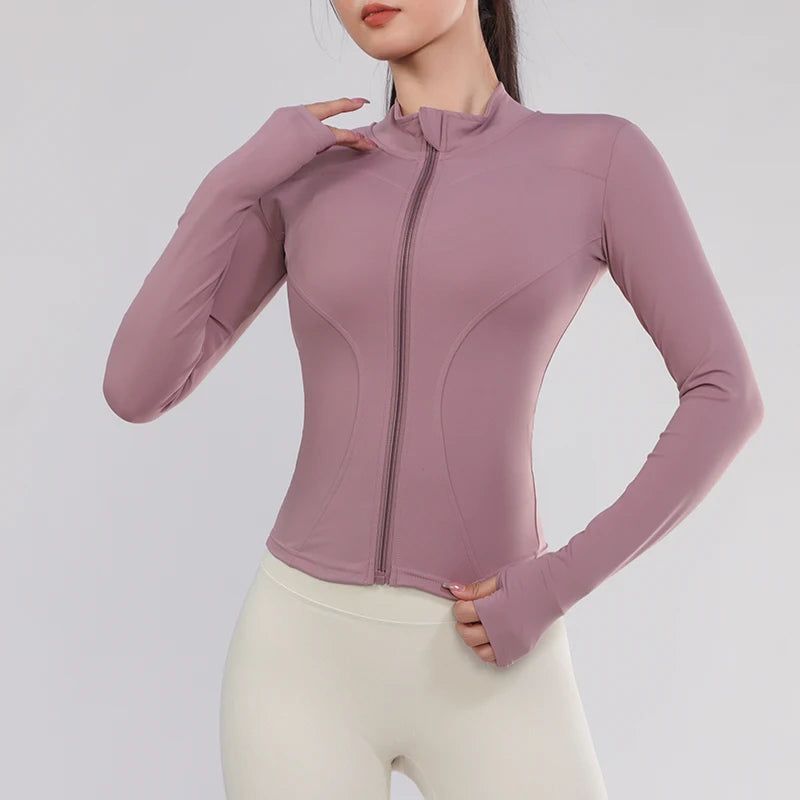 Women's Gym Exercise Suit Yoga Long Sleeve Sportswear Top Zipper Thumb Jacket Gym Shark Running Cycling Sportswear - Yara fashion  70573220 Women's Gym Exercise Suit Yoga Long Sleeve Sportswear Top Zipper Thumb Jacket Gym Shark Running Cycling Sportswear 