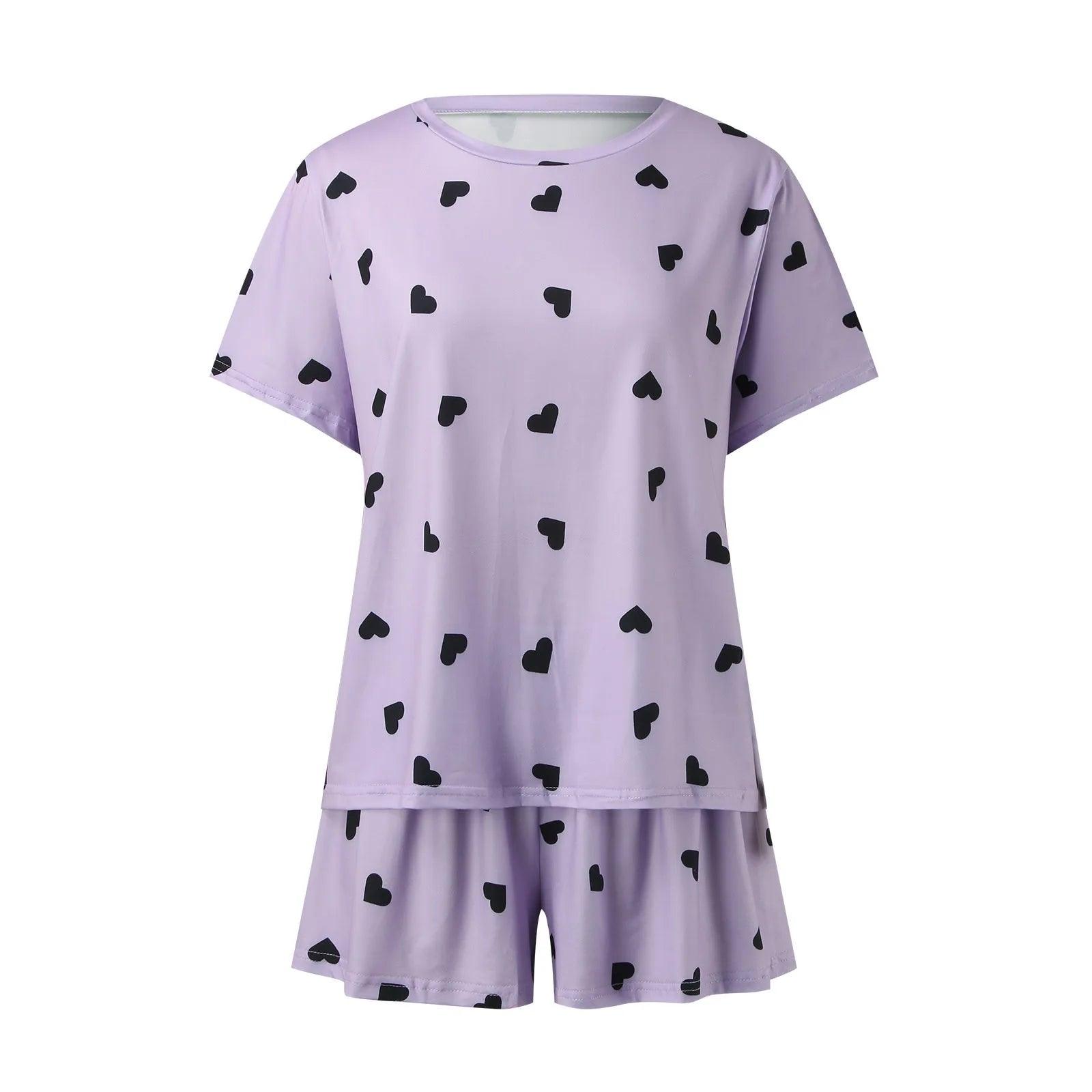 Women'S Pajamas Set Summer Heart Print Sleepwear Large Size Short Sleeved Nightwwar Shorts Home Clothing Pajamas With Pockets - Yara fashion  3938734 Women'S Pajamas Set Summer Heart Print Sleepwear Large Size Short Sleeved Nightwwar Shorts Home Clothing Pajamas With Pockets 