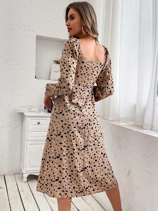 Women's retro women's leopard print backless long-sleeved elegant dresses - Yara fashion  96774389 Women's retro women's leopard print backless long-sleeved elegant dresses 