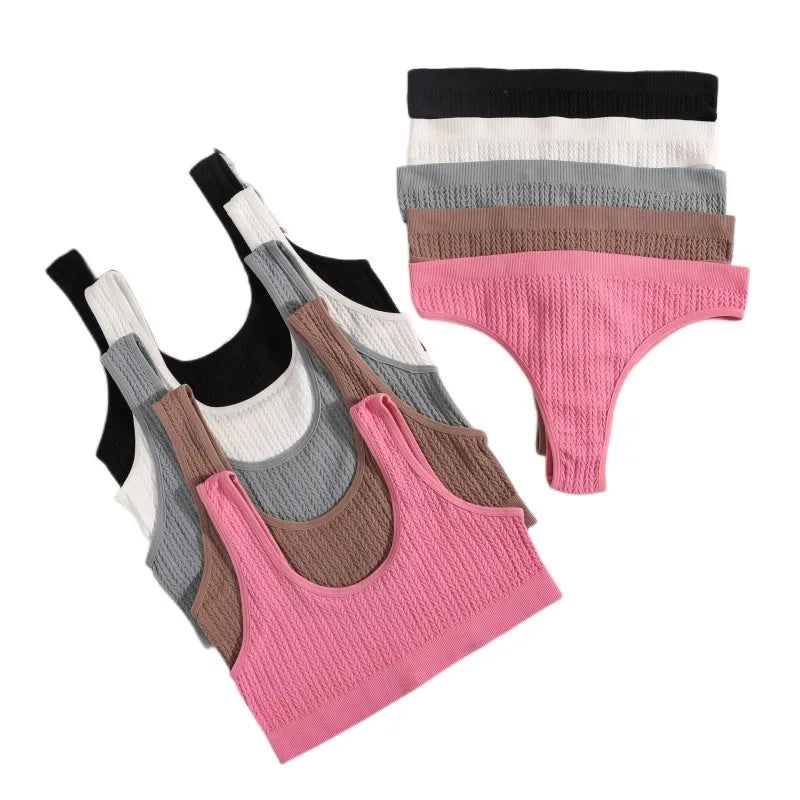 Women Seamless Bra Set Ribbed Thongs G-String High Waist Underwear Female Nonwire Brassiere Comfy Sports Bra Sexy Lingerie Set - Yara fashion  76429917 Women Seamless Bra Set Ribbed Thongs G-String High Waist Underwear Female Nonwire Brassiere Comfy Sports Bra Sexy Lingerie Set 