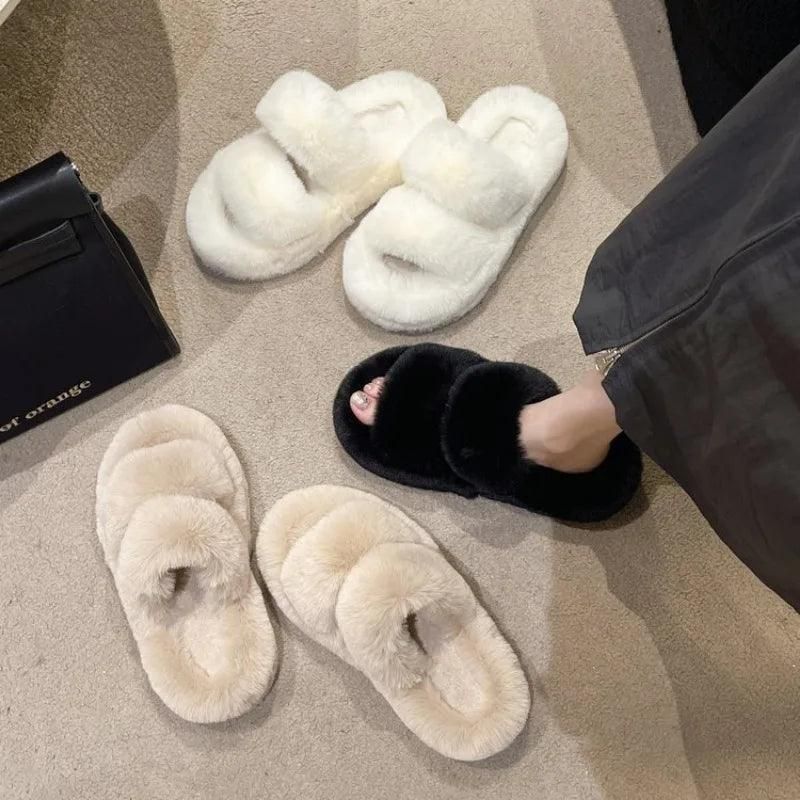 Women Thicken Plush Fur Slippers Winter Slip on Chunky Platform Loafers Mules Woman Thick Bottom Cotton Slippers Flip Flops - Yara fashion  125378 Women Thicken Plush Fur Slippers Winter Slip on Chunky Platform Loafers Mules Woman Thick Bottom Cotton Slippers Flip Flops 