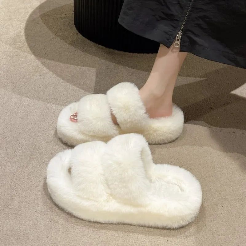 Women Thicken Plush Fur Slippers Winter Slip on Chunky Platform Loafers Mules Woman Thick Bottom Cotton Slippers Flip Flops - Yara fashion  69274797 Women Thicken Plush Fur Slippers Winter Slip on Chunky Platform Loafers Mules Woman Thick Bottom Cotton Slippers Flip Flops 