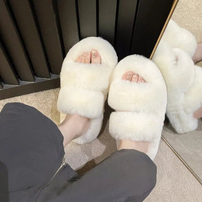 Women Thicken Plush Fur Slippers Winter Slip on Chunky Platform Loafers Mules Woman Thick Bottom Cotton Slippers Flip Flops - Yara fashion  65864457 Women Thicken Plush Fur Slippers Winter Slip on Chunky Platform Loafers Mules Woman Thick Bottom Cotton Slippers Flip Flops 