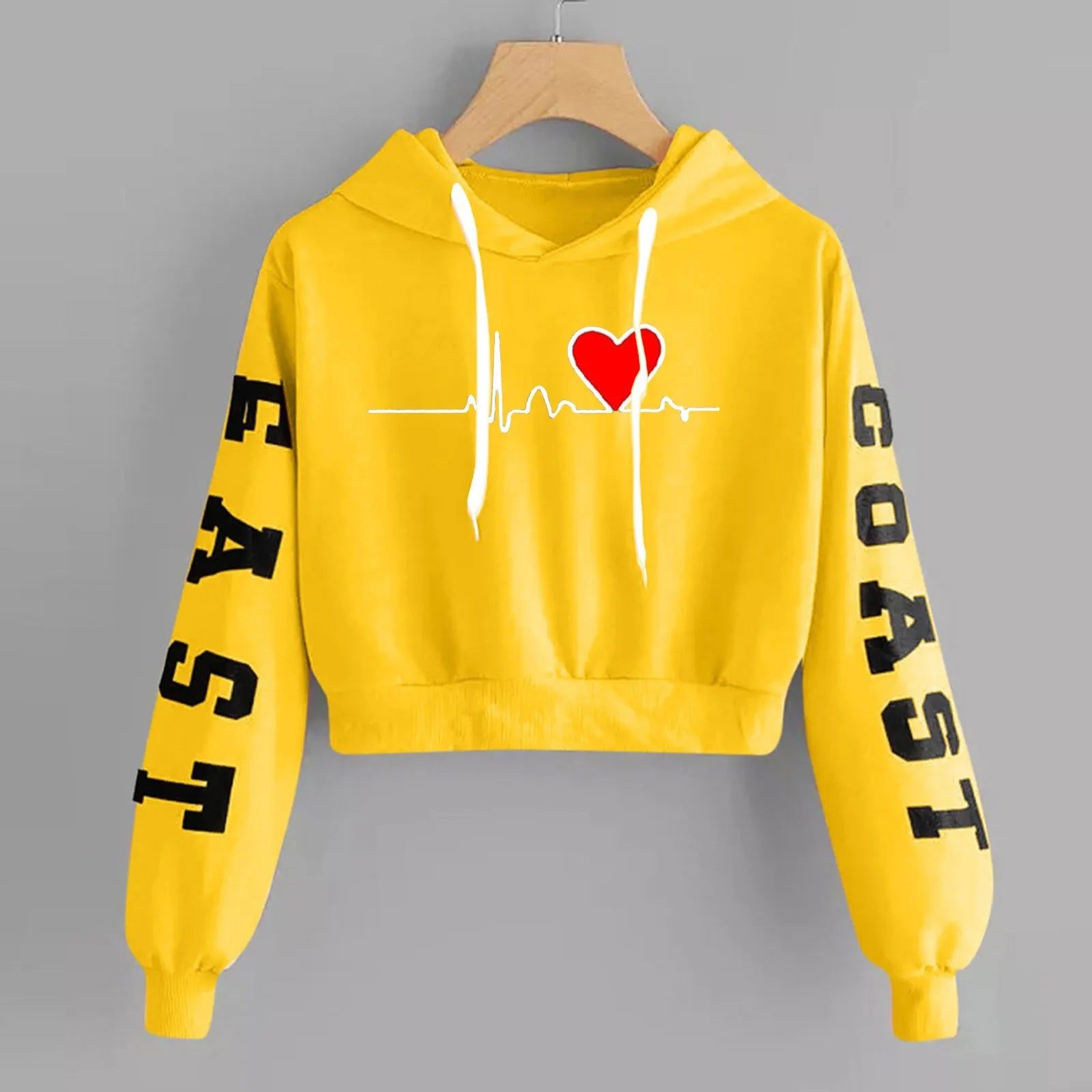 Y2K Letter Heart Print 90s Hoodie Woman Sweatshirt R Print Long Sleeve Short Tops Round Neck Sweatshirt Hooded Casual Daily Wear - Yara fashion  53074544 Y2K Letter Heart Print 90s Hoodie Woman Sweatshirt R Print Long Sleeve Short Tops Round Neck Sweatshirt Hooded Casual Daily Wear 