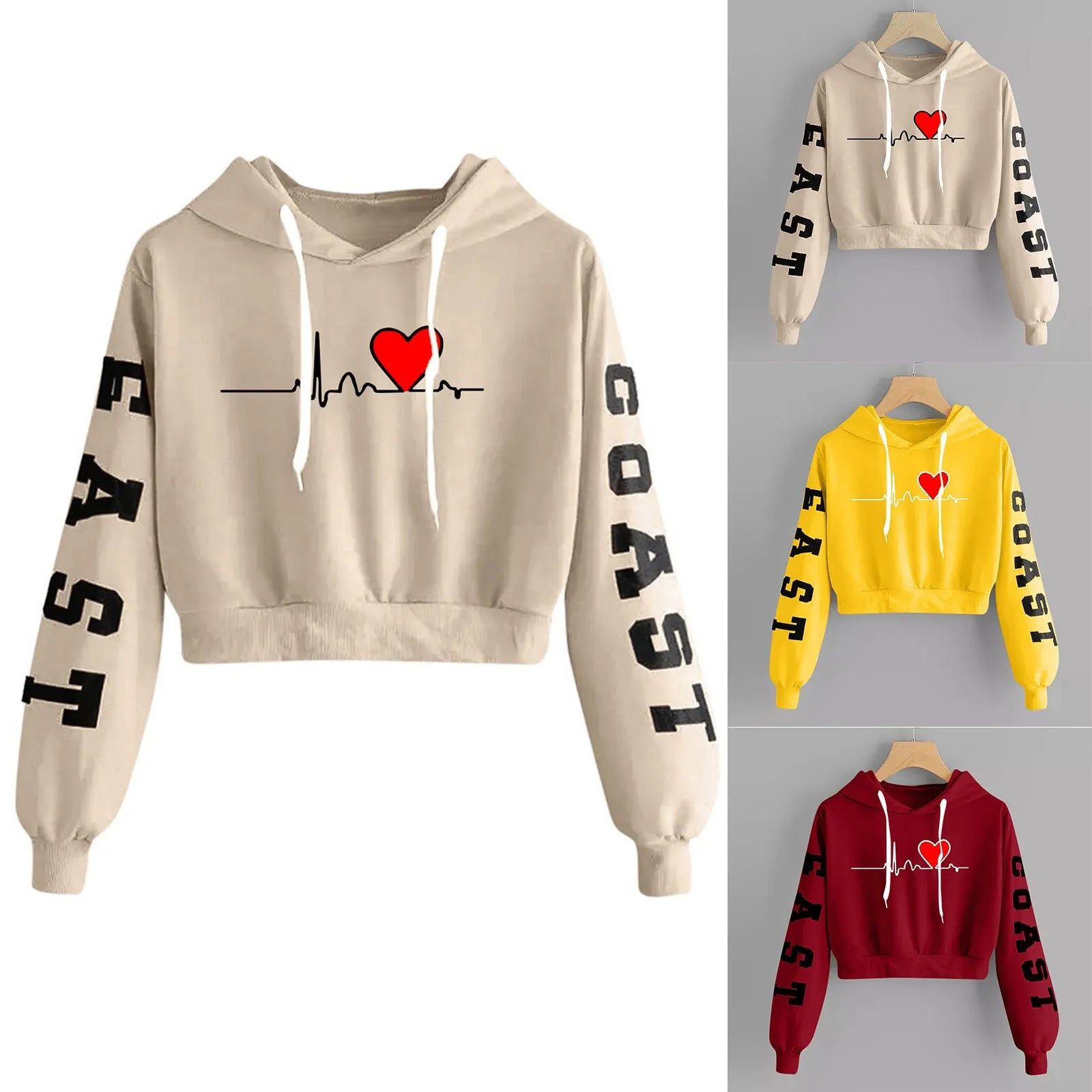 Y2K Letter Heart Print 90s Hoodie Woman Sweatshirt R Print Long Sleeve Short Tops Round Neck Sweatshirt Hooded Casual Daily Wear - Yara fashion  74782981 Y2K Letter Heart Print 90s Hoodie Woman Sweatshirt R Print Long Sleeve Short Tops Round Neck Sweatshirt Hooded Casual Daily Wear 