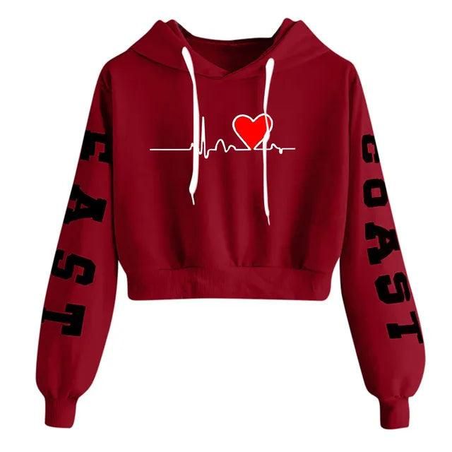 Y2K Letter Heart Print 90s Hoodie Woman Sweatshirt R Print Long Sleeve Short Tops Round Neck Sweatshirt Hooded Casual Daily Wear - Yara fashion  26278033 Y2K Letter Heart Print 90s Hoodie Woman Sweatshirt R Print Long Sleeve Short Tops Round Neck Sweatshirt Hooded Casual Daily Wear 