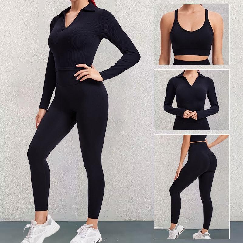 Yoga Clothes Three Piece Suit Workout Sexy Running Long Sleeve Coat Cross Backless Bra Workout Clothes - Yara fashion  25206793 Yoga Clothes Three Piece Suit Workout Sexy Running Long Sleeve Coat Cross Backless Bra Workout Clothes 