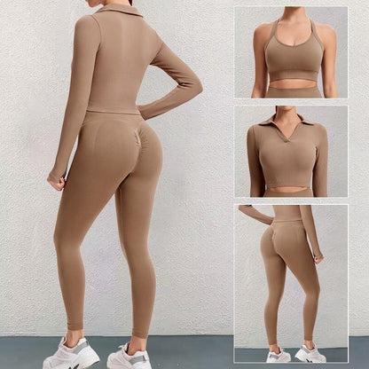 Yoga Clothes Three Piece Suit Workout Sexy Running Long Sleeve Coat Cross Backless Bra Workout Clothes - Yara fashion  11317484 Yoga Clothes Three Piece Suit Workout Sexy Running Long Sleeve Coat Cross Backless Bra Workout Clothes 