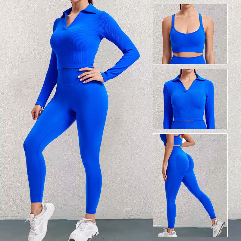 Yoga Clothes Three Piece Suit Workout Sexy Running Long Sleeve Coat Cross Backless Bra Workout Clothes - Yara fashion  68216192 Yoga Clothes Three Piece Suit Workout Sexy Running Long Sleeve Coat Cross Backless Bra Workout Clothes 