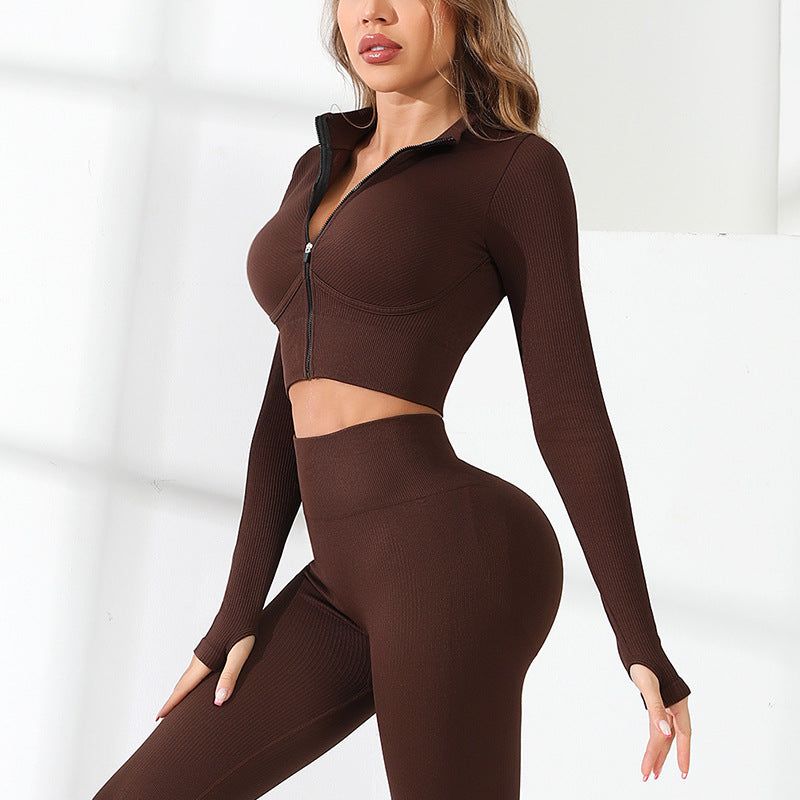 Yoga Fitness Suit Sports Long Sleeved Jacket Yoga Clothes Tight High Waist Stretch Peach Hip Trousers - Yara fashion  70943551 Yoga Fitness Suit Sports Long Sleeved Jacket Yoga Clothes Tight High Waist Stretch Peach Hip Trousers 