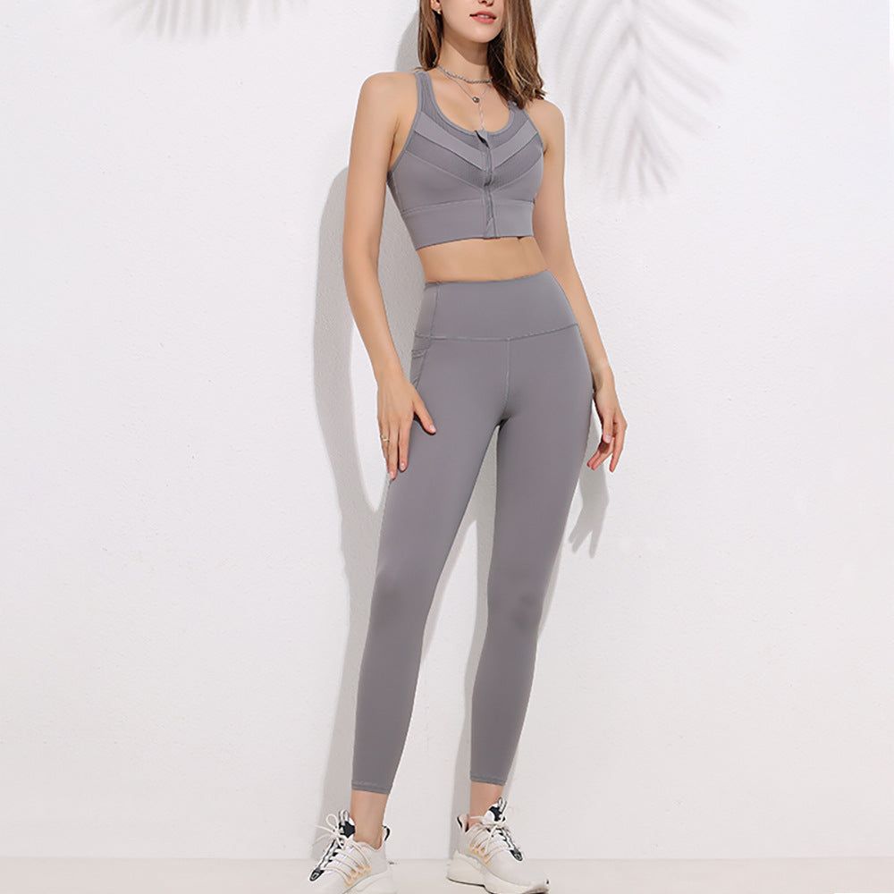 Yoga Wear Suit Women Front Zipper Beauty Back Underwear Hip Lifting Running Fitness Clothes Sports Vest Lycra - Yara fashion  3631986 Yoga Wear Suit Women Front Zipper Beauty Back Underwear Hip Lifting Running Fitness Clothes Sports Vest Lycra 