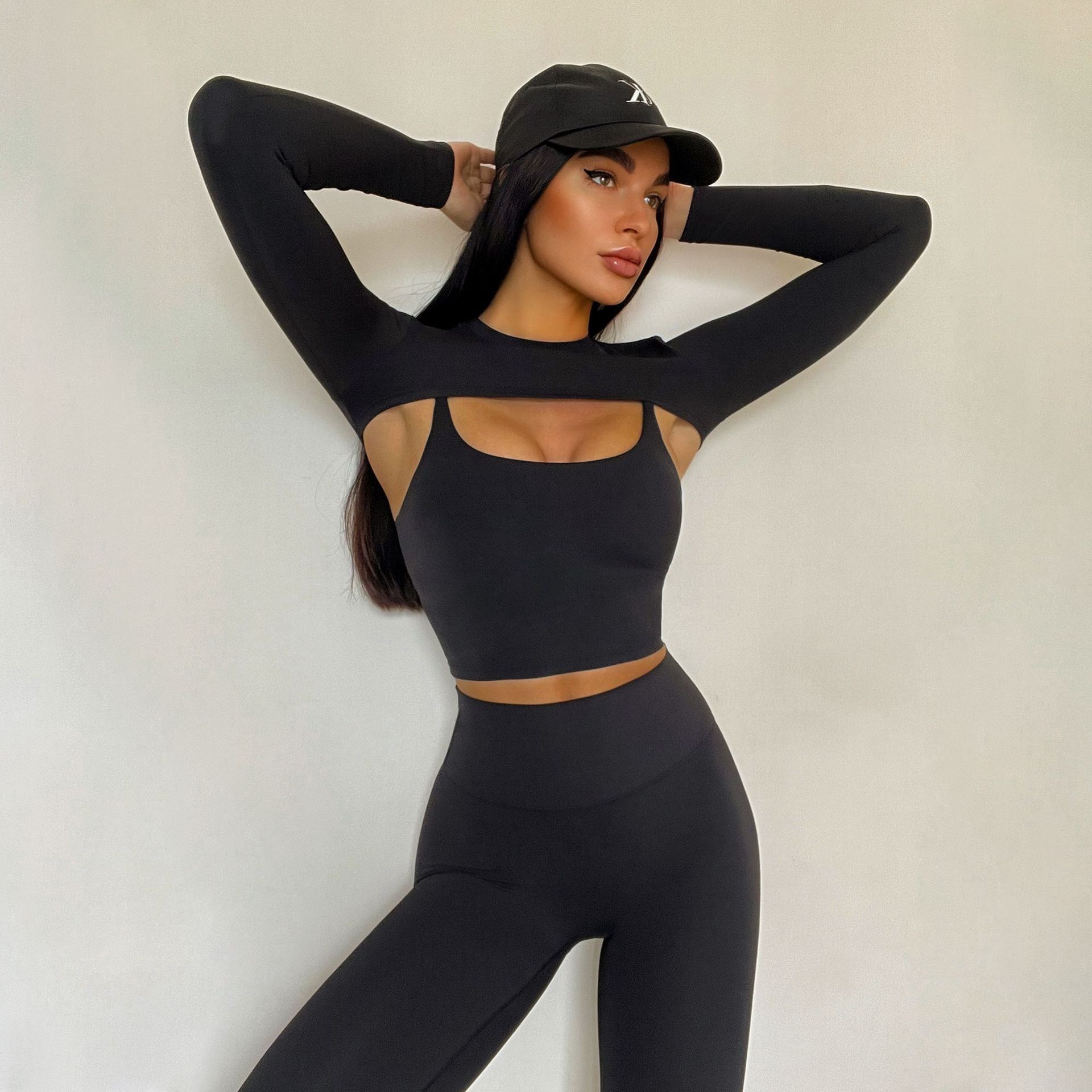 Yoga Women Workout Clothes Sling Beautiful Back Sports Underwear Long Sleeve T Shirt Trousers Workout Clothes Suit - Yara fashion  94314048 Yoga Women Workout Clothes Sling Beautiful Back Sports Underwear Long Sleeve T Shirt Trousers Workout Clothes Suit 