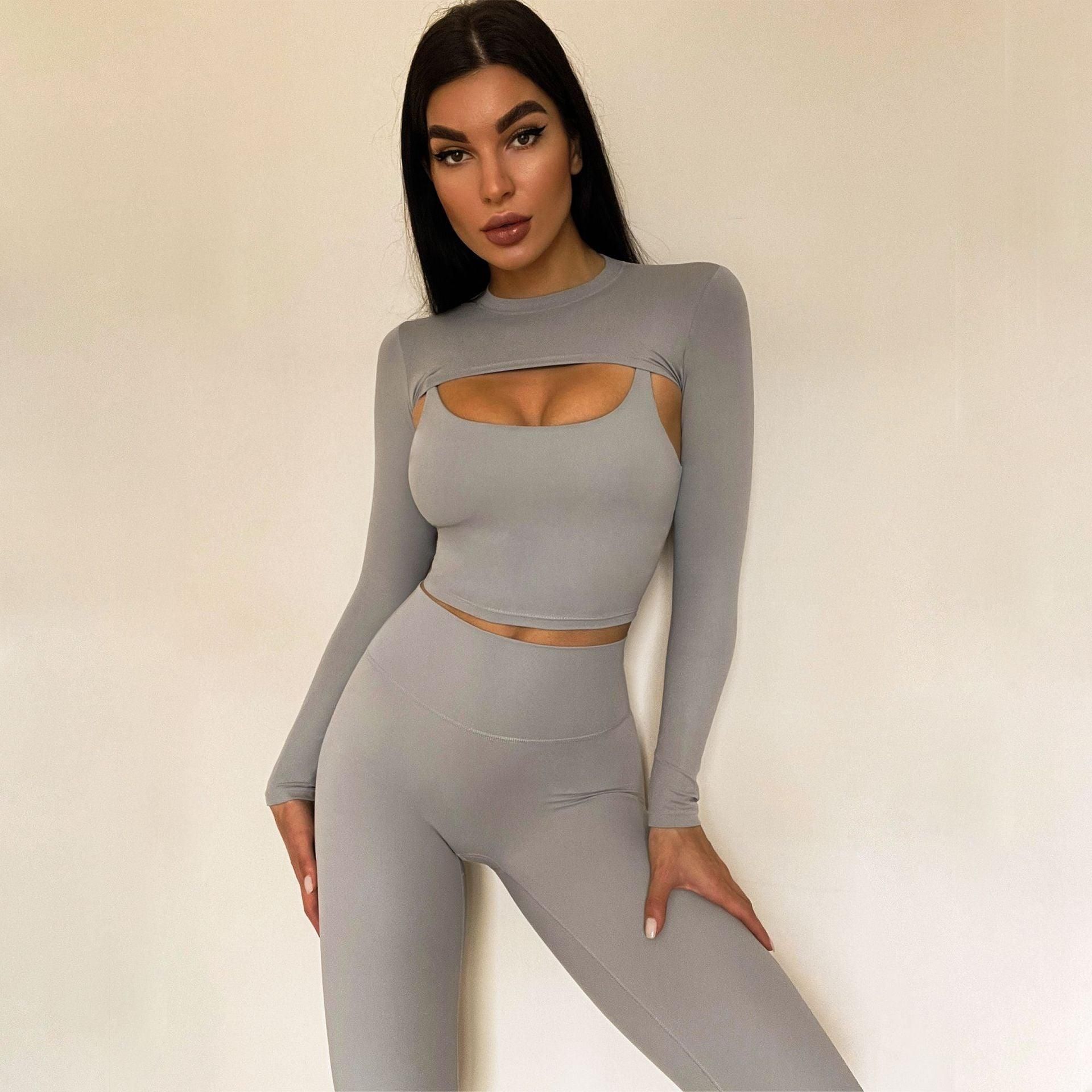 Yoga Women Workout Clothes Sling Beautiful Back Sports Underwear Long Sleeve T Shirt Trousers Workout Clothes Suit - Yara fashion  34374737 Yoga Women Workout Clothes Sling Beautiful Back Sports Underwear Long Sleeve T Shirt Trousers Workout Clothes Suit 