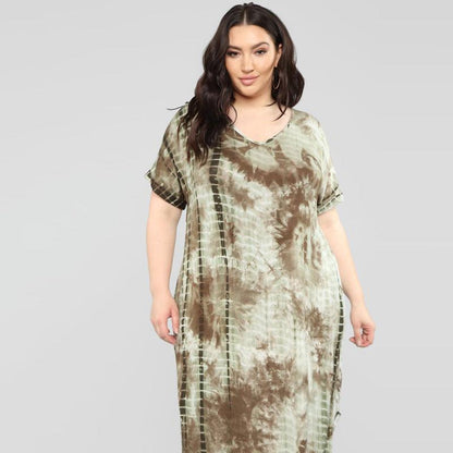 Arrival Tie Dye Printing Straight plus Size Women Dress - Yara fashion  26746225 Arrival Tie Dye Printing Straight plus Size Women Dress 