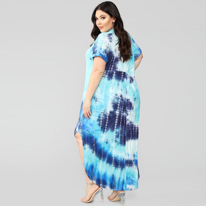 Arrival Tie Dye Printing Straight plus Size Women Dress - Yara fashion  41606403 Arrival Tie Dye Printing Straight plus Size Women Dress 