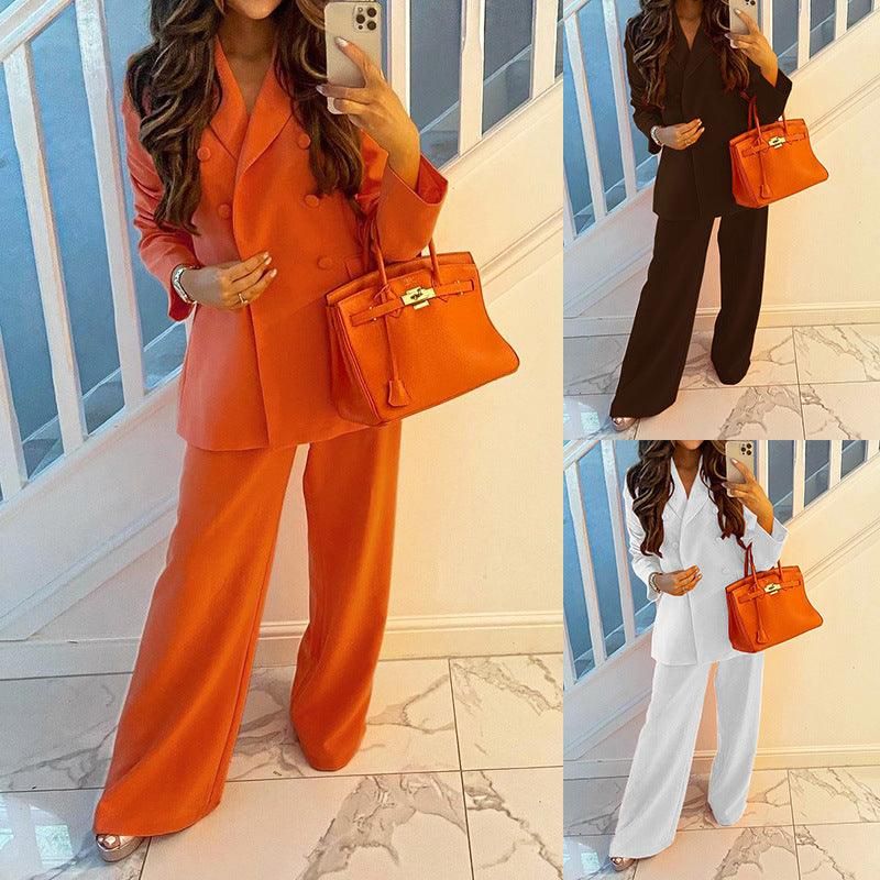 Autumn Winter Solid Colour Blazer Casual Wide Leg Pants Suit - Yara fashion  71716718 Autumn Winter Solid Colour Blazer Casual Wide Leg Pants Suit 