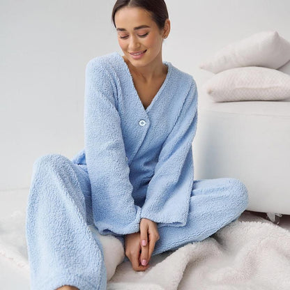 Blue Woolen Comfortable Warm Long Sleeves Pajamas Two Piece Set Exclusive for Ladies Homewear - Yara fashion  73630891 Blue Woolen Comfortable Warm Long Sleeves Pajamas Two Piece Set Exclusive for Ladies Homewear 