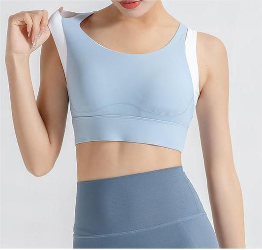 Contrast Color Sports Yoga Shockproof Faux Two Piece Bra Fixed Chest Pad H Shaped Beauty Back Underwear Women Workout Top - Yara fashion  55103051 Contrast Color Sports Yoga Shockproof Faux Two Piece Bra Fixed Chest Pad H Shaped Beauty Back Underwear Women Workout Top 