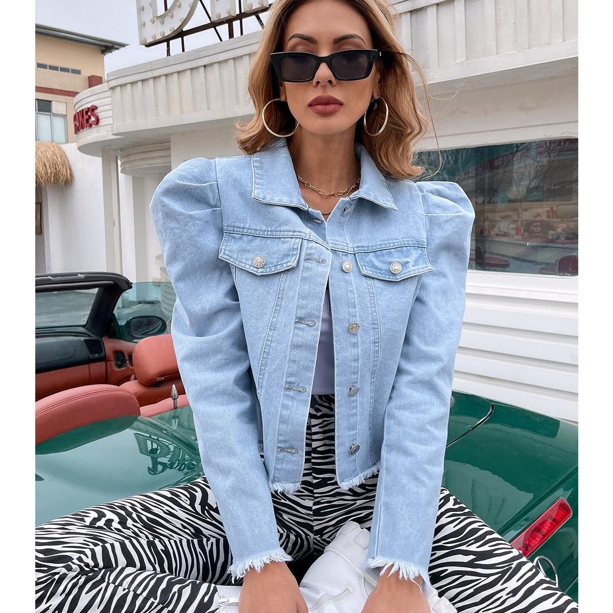 Denim Coat Women Polo Collar Coat Pocket - Yara fashion  64985663 Denim Coat Women Polo Collar Coat Pocket 