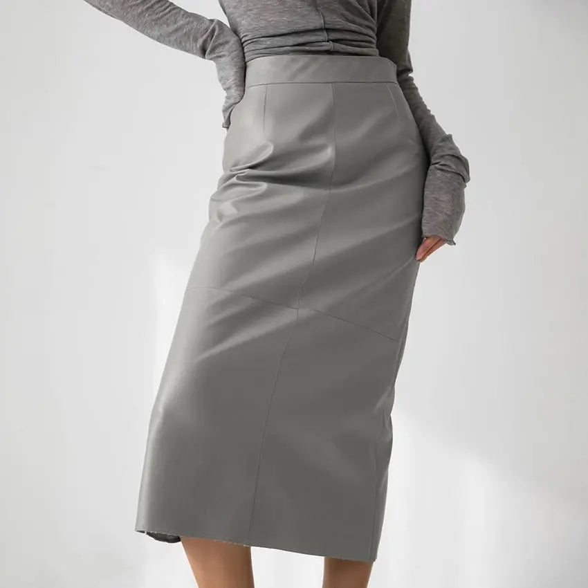 French Sexy Slit High Waist Hip Skirt Leather Straight Faux Leather Skirt Autumn Women Clothing Leather Skirt - Yara fashion  74321822 French Sexy Slit High Waist Hip Skirt Leather Straight Faux Leather Skirt Autumn Women Clothing Leather Skirt 