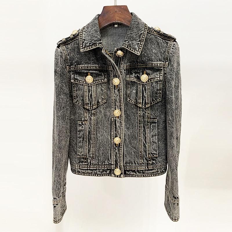 Goods Autumn Winter Star Lion Head Button Slim Wash Denim Jacket Coat - Yara fashion  82273263 Goods Autumn Winter Star Lion Head Button Slim Wash Denim Jacket Coat 