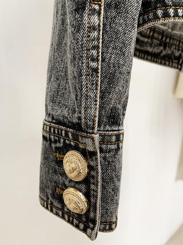 Goods Autumn Winter Star Lion Head Button Slim Wash Denim Jacket Coat - Yara fashion  90309516 Goods Autumn Winter Star Lion Head Button Slim Wash Denim Jacket Coat 