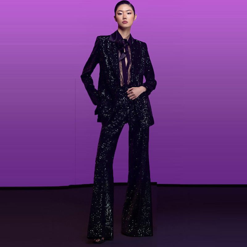 Goods Gold Velvet Sequined Double Breasted Blazer Slim Fit Skinny Pants Suit - Yara fashion  64528192 Goods Gold Velvet Sequined Double Breasted Blazer Slim Fit Skinny Pants Suit 