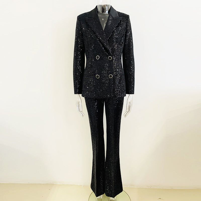 Goods Gold Velvet Sequined Double Breasted Blazer Slim Fit Skinny Pants Suit - Yara fashion  81794790 Goods Gold Velvet Sequined Double Breasted Blazer Slim Fit Skinny Pants Suit 